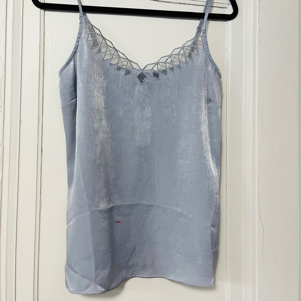 NWT Silky Periwinkle/Silver Lace Trim Camisole Top